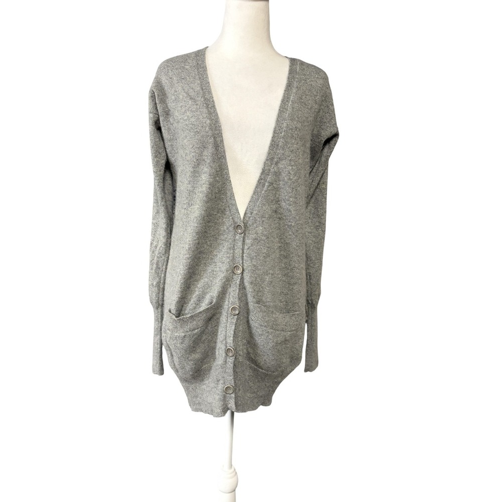 Margaret O'Leary Cardigan Sweater Womens XS Gray Cashmere V Neck Pockets Soft